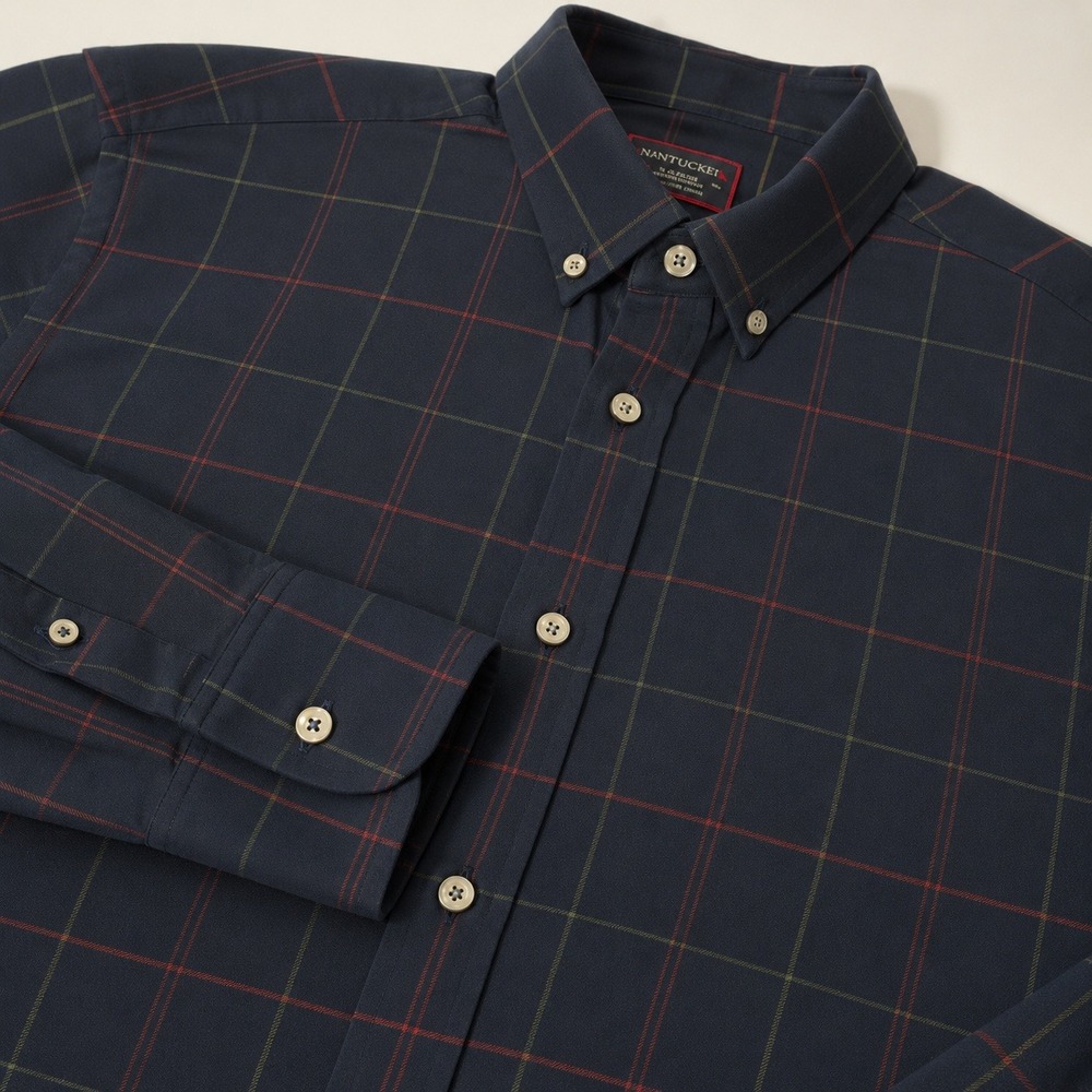 UNTUCKit light Flannel Button Down Men Large Plaid Windowpane Cotton